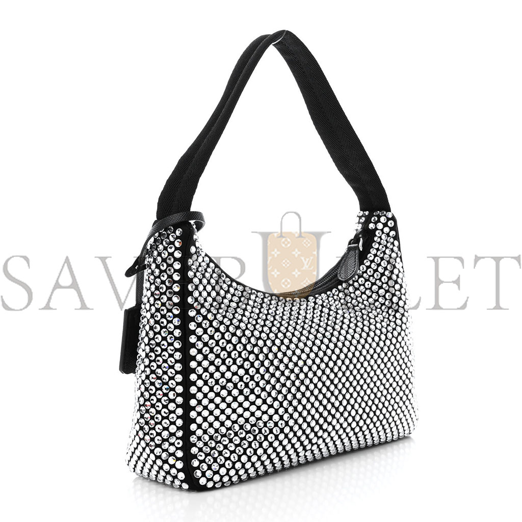 PRADA SATIN CRYSTAL MINI RE-EDITION 2000 BAG BLACK (22*17*6cm) PRADA SATIN CRYSTAL MINI RE-EDITION 2000 BAG BLACK (22*17*6cm)