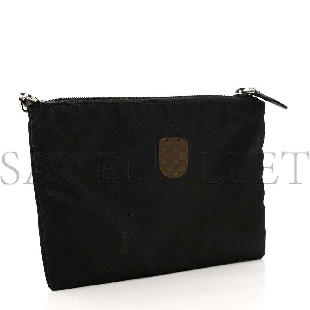 PRADA TESSUTO NYLON SAFFIANO WRISTLET BLACK (23*14cm) PRADA TESSUTO NYLON SAFFIANO WRISTLET BLACK (23*14cm)