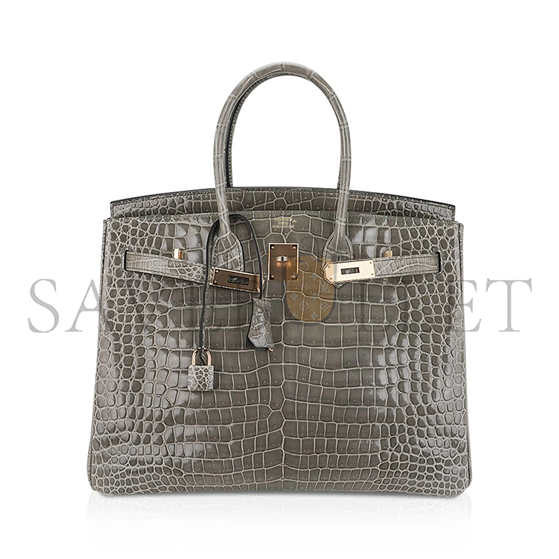 HERMES MASTER BIRKIN 35 BAG GRIS TOURTERELLE POROSUS CROCODILE WITH GOLD HARDWARE (35*25*18cm)