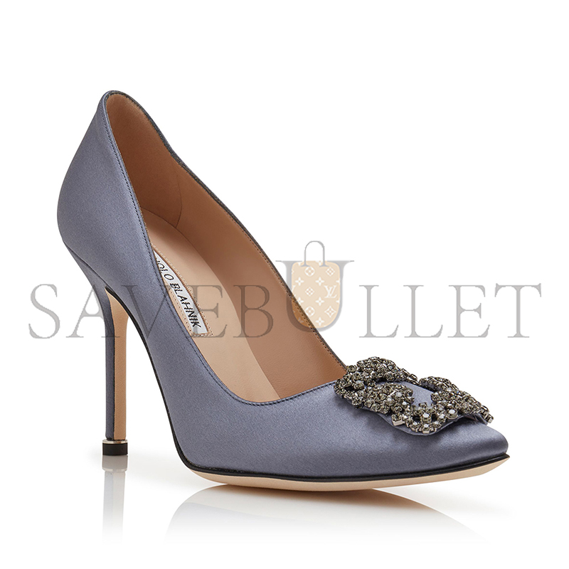 MANOLO BLAHNIK HANGISI GREY SATIN JEWEL BUCKLE PUMPS 9XX-0664-0053 MANOLO BLAHNIK HANGISI GREY SATIN JEWEL BUCKLE PUMPS 9XX-0664-0053