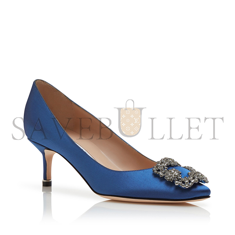 MANOLO BLAHNIK HANGISI 50 BLUE SATIN JEWEL BUCKLE PUMPS 9XX-0661-0046 MANOLO BLAHNIK HANGISI 50 BLUE SATIN JEWEL BUCKLE PUMPS 9XX-0661-0046