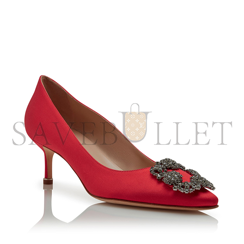 MANOLO BLAHNIK HANGISI 50 RED SATIN JEWEL BUCKLE PUMPS 9XX-0661-0033 MANOLO BLAHNIK HANGISI 50 RED SATIN JEWEL BUCKLE PUMPS 9XX-0661-0033