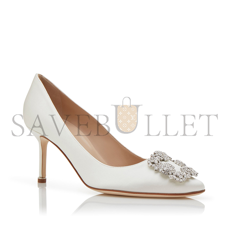 MANOLO BLAHNIK HANGISI 70 WHITE SATIN JEWEL BUCKLE PUMPS 9XX-0316-0044 MANOLO BLAHNIK HANGISI 70 WHITE SATIN JEWEL BUCKLE PUMPS 9XX-0316-0044