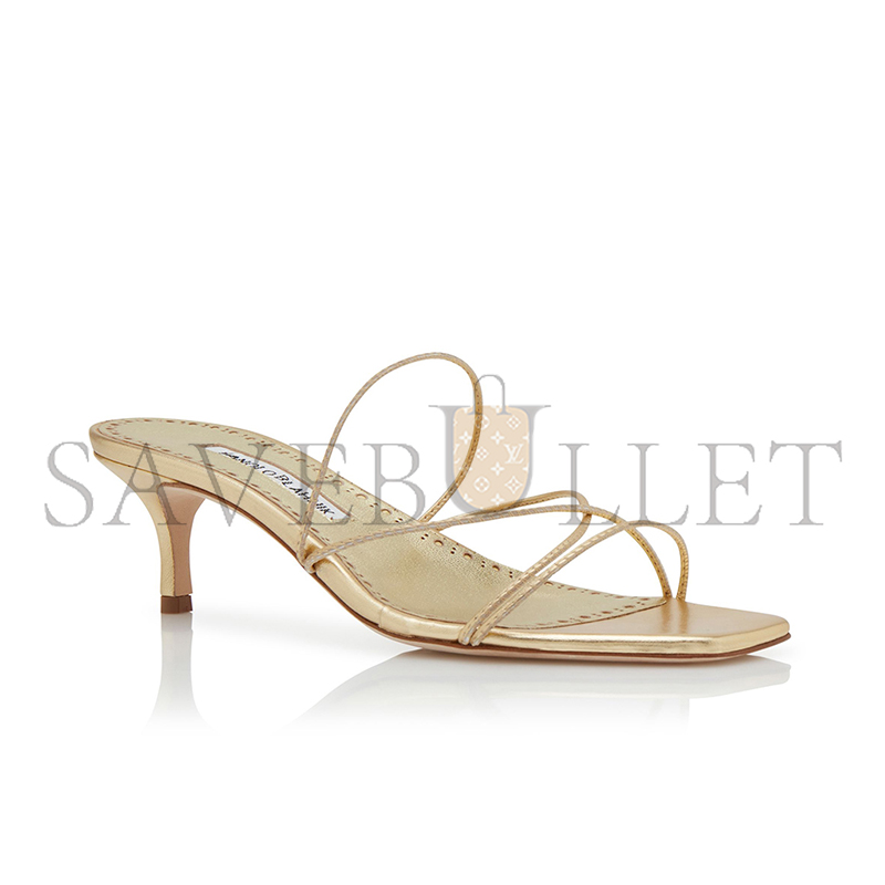 MANOLO BLAHNIK NINFEMU GOLD NAPPA LEATHER OPEN TOE MULES 224-1685-0001 MANOLO BLAHNIK NINFEMU GOLD NAPPA LEATHER OPEN TOE MULES 224-1685-0001