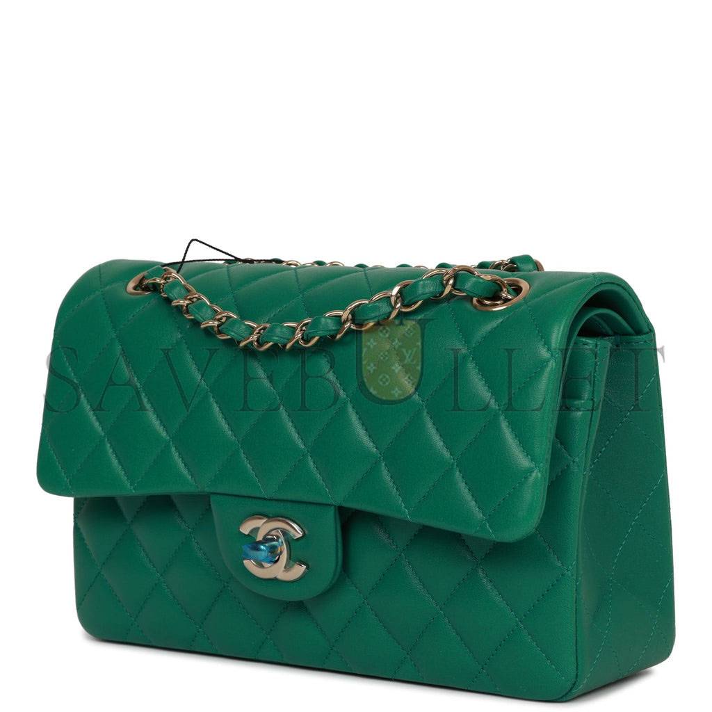 CHANEL SMALL CLASSIC DOUBLE FLAP BAG GREEN LAMBSKIN LIGHT GOLD HARDWARE (23*13*6cm) CHANEL SMALL CLASSIC DOUBLE FLAP BAG GREEN LAMBSKIN LIGHT GOLD HARDWARE (23*13*6cm)