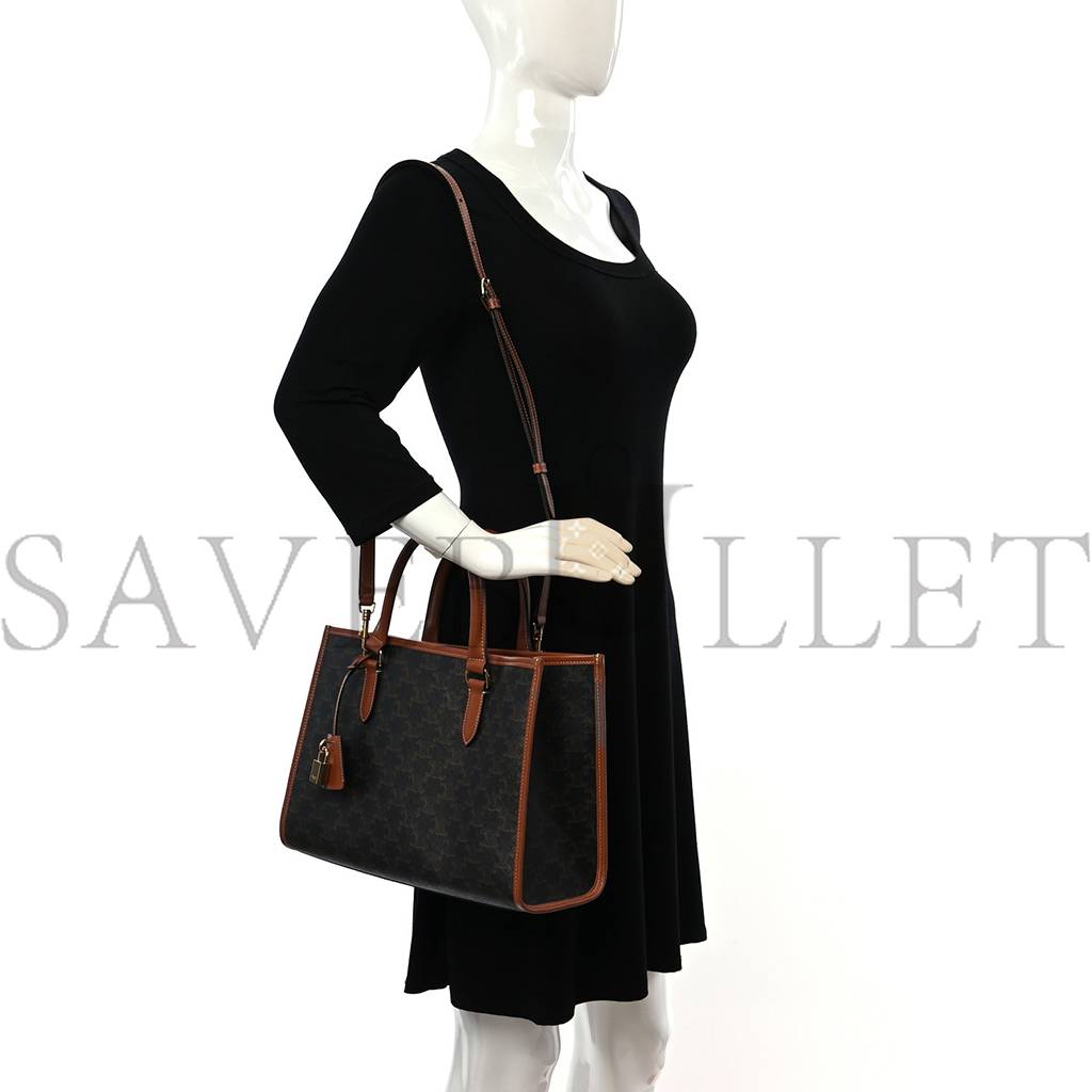 CELINE TRIOMPHE CANVAS CALFSKIN MINI HORIZONTAL CABAS TAN (34*23*11cm) CELINE TRIOMPHE CANVAS CALFSKIN MINI HORIZONTAL CABAS TAN (34*23*11cm)