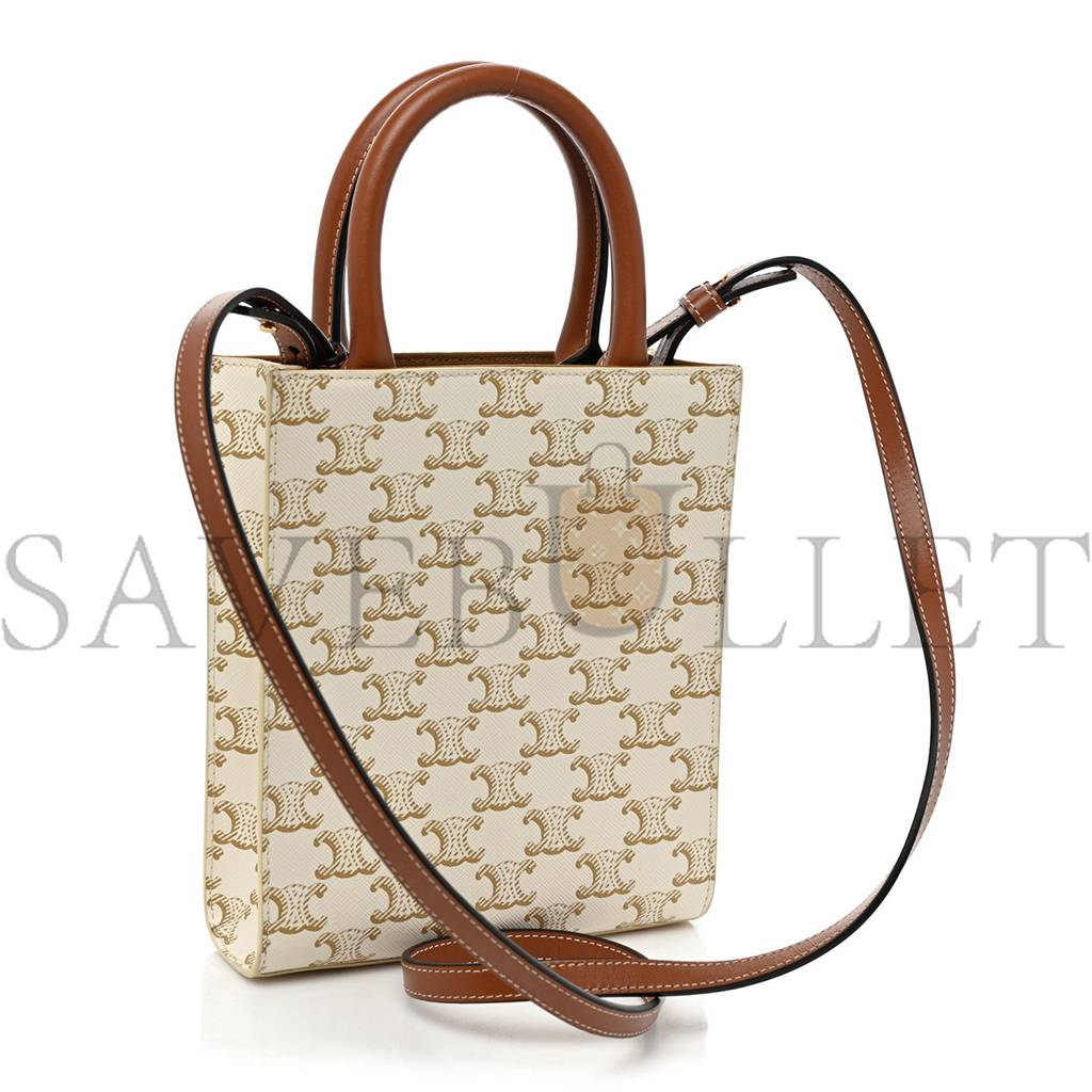 CELINE TRIOMPHE CANVAS CALFSKIN MINI VERTICAL CABAS WHITE (23*15*15cm) CELINE TRIOMPHE CANVAS CALFSKIN MINI VERTICAL CABAS WHITE (23*15*15cm)