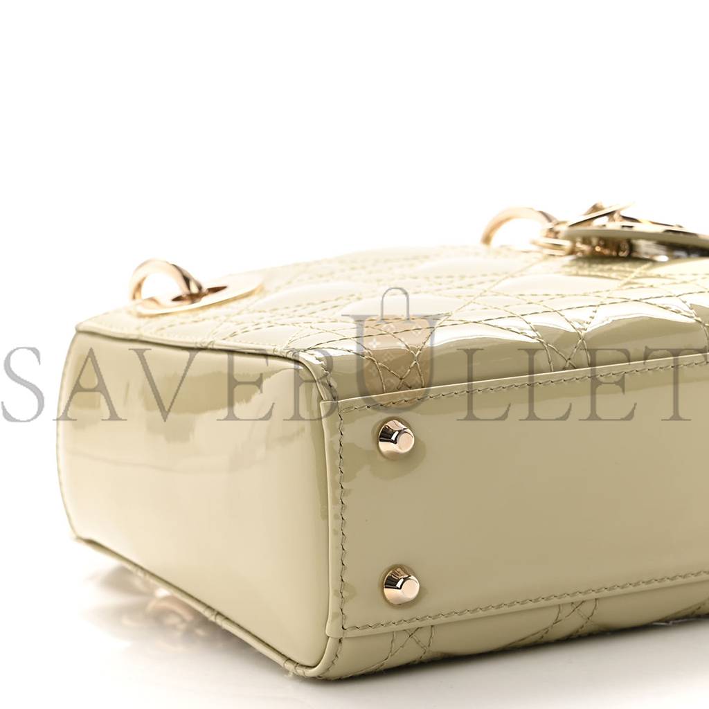 DIOR PATENT CANNAGE MINI LADY DIOR SAGE GREEN (17*15*7cm)