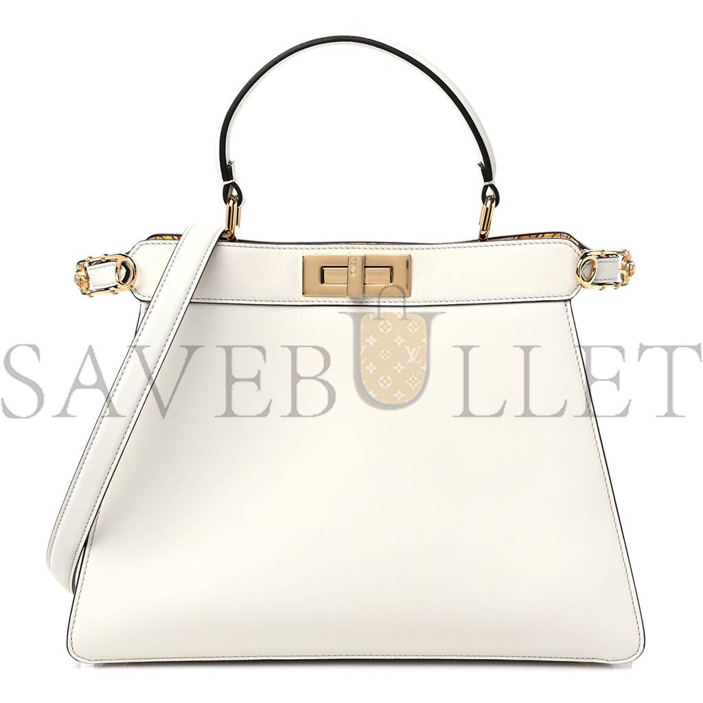 FENDI X VERSACE VITELLO SETA NAPPA FENDACE FF BAROQUE MEDIUM PEEKABOO I SEE U SATCHEL WHITE ICE (27*20*10cm)